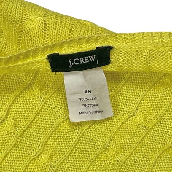 J. Crew Linen Sweater Women XS Yellow Cable Knit V-neck Lightweight Preppy Chic - Picture 13 of 13